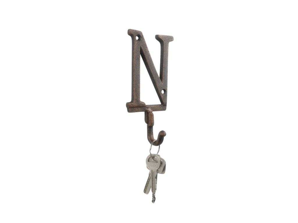 Rustic Copper Cast Iron Letter N Alphabet Wall Hook 6"