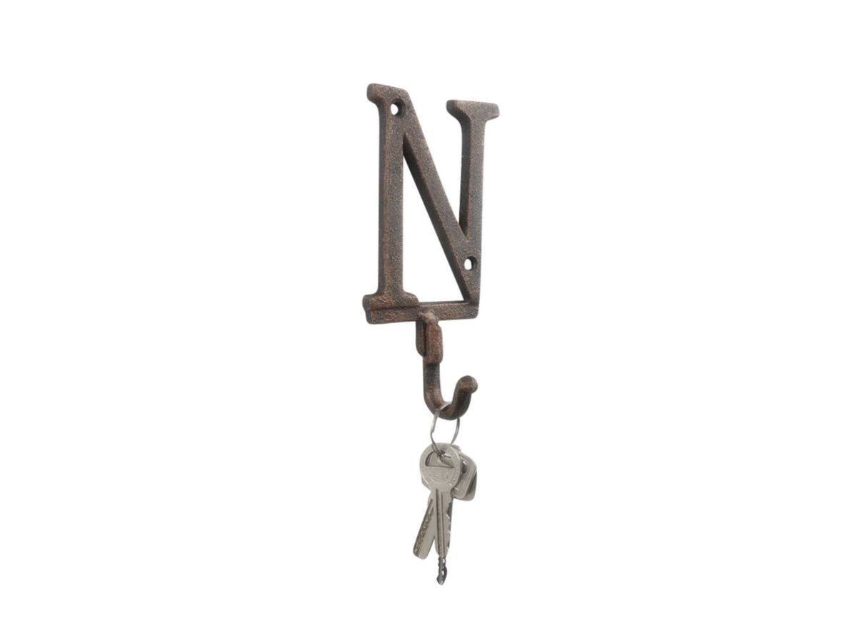 Rustic Copper Cast Iron Letter N Alphabet Wall Hook 6"