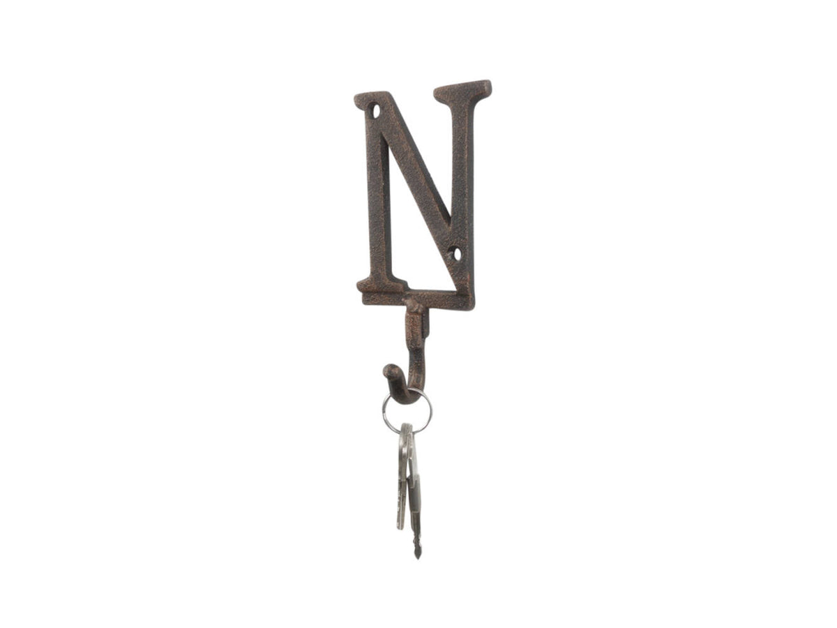 Rustic Copper Cast Iron Letter N Alphabet Wall Hook 6"