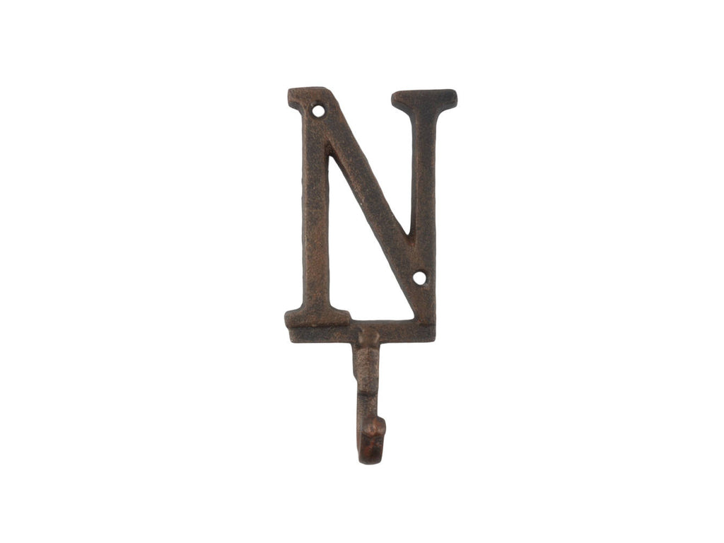 Rustic Copper Cast Iron Letter N Alphabet Wall Hook 6"