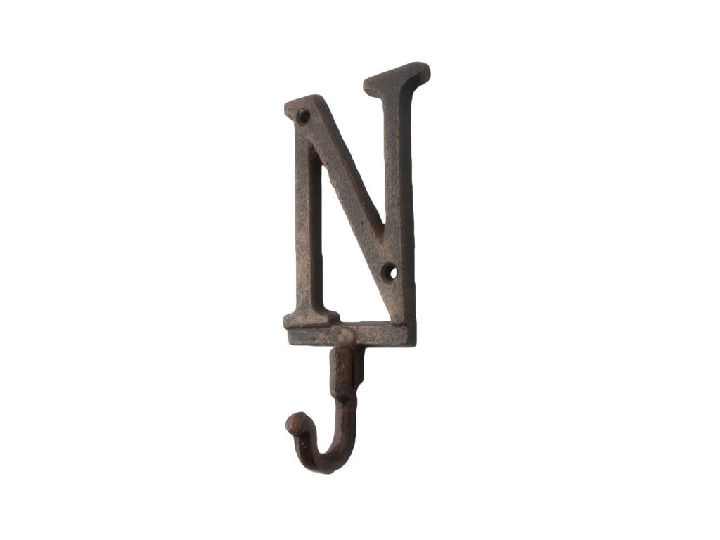 Rustic Copper Cast Iron Letter N Alphabet Wall Hook 6"