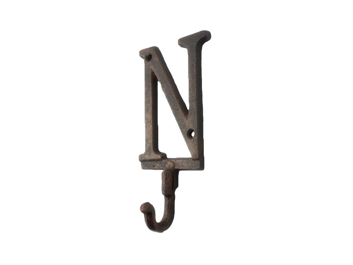 Rustic Copper Cast Iron Letter N Alphabet Wall Hook 6"