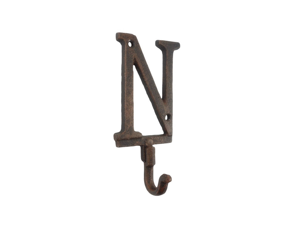 Rustic Copper Cast Iron Letter N Alphabet Wall Hook 6"