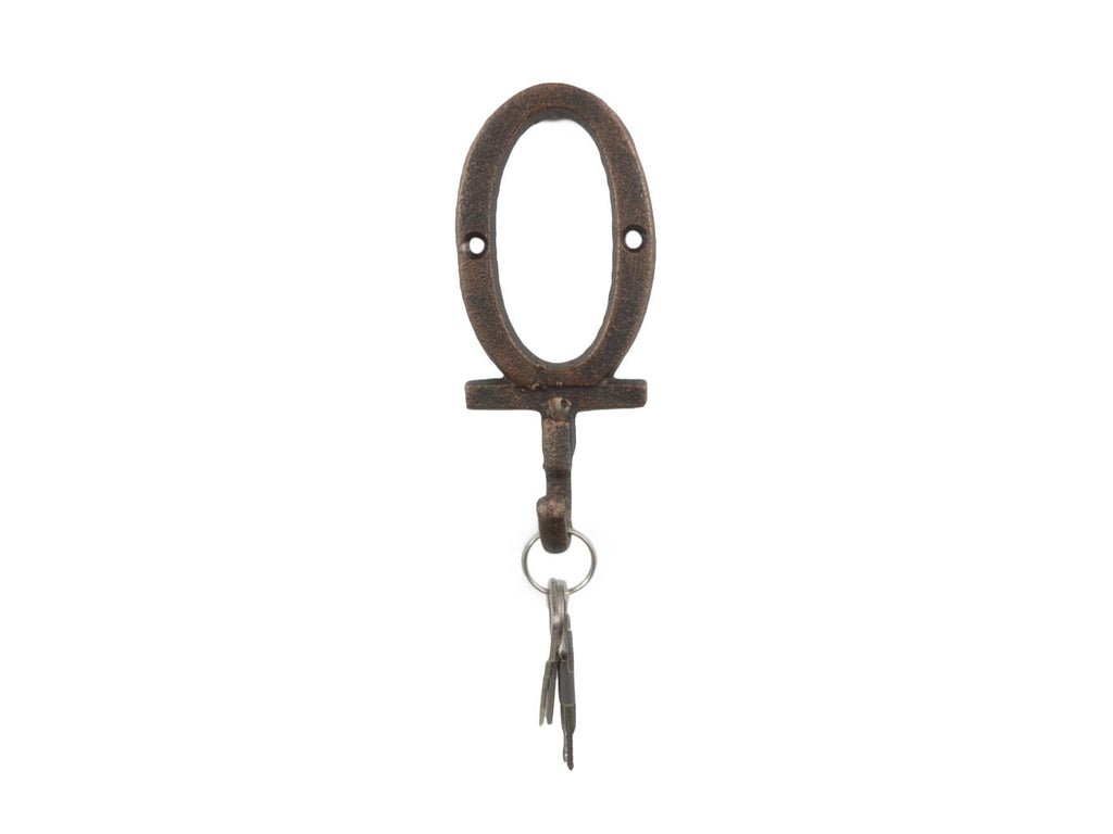 Rustic Copper Cast Iron Letter O Alphabet Wall Hook 6"
