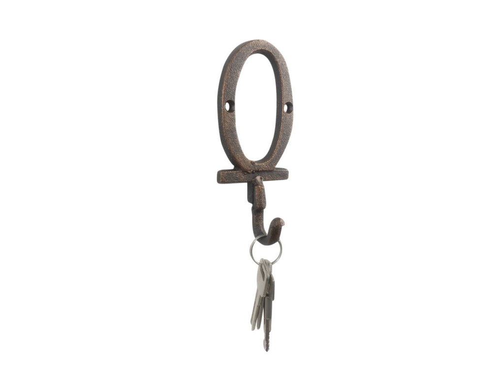 Rustic Copper Cast Iron Letter O Alphabet Wall Hook 6"