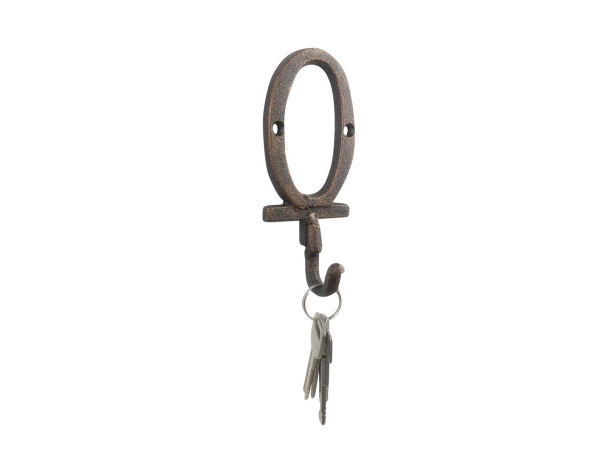 Rustic Copper Cast Iron Letter O Alphabet Wall Hook 6"