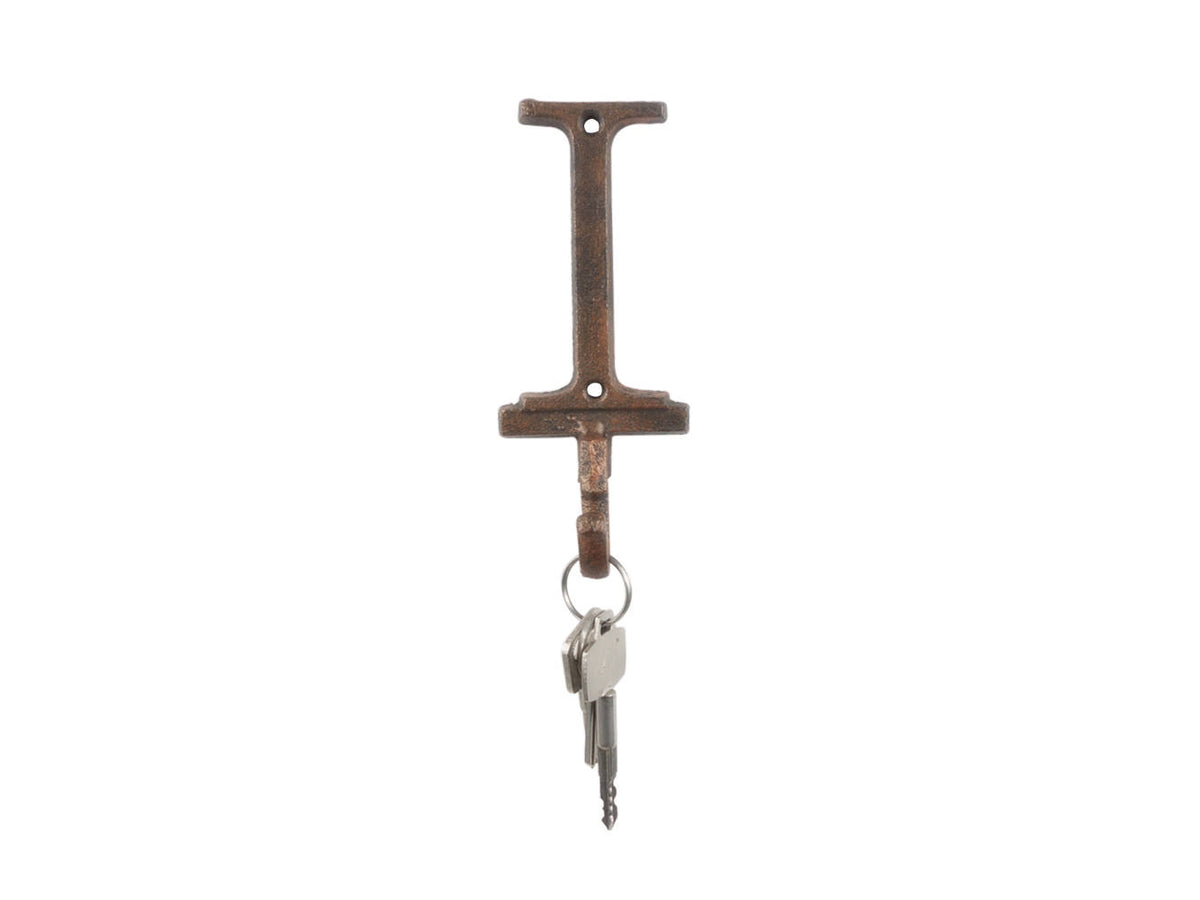 Rustic Copper Cast Iron Letter I Alphabet Wall Hook 6"