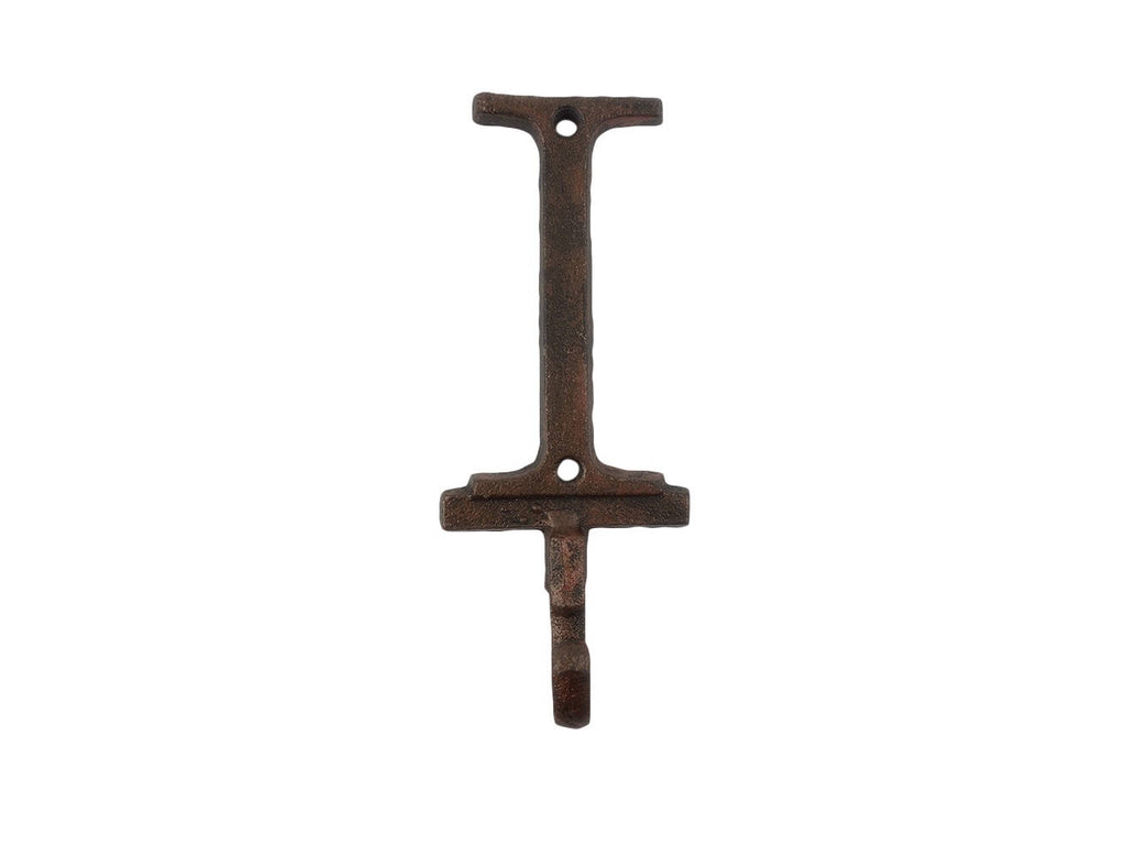 Rustic Copper Cast Iron Letter I Alphabet Wall Hook 6"