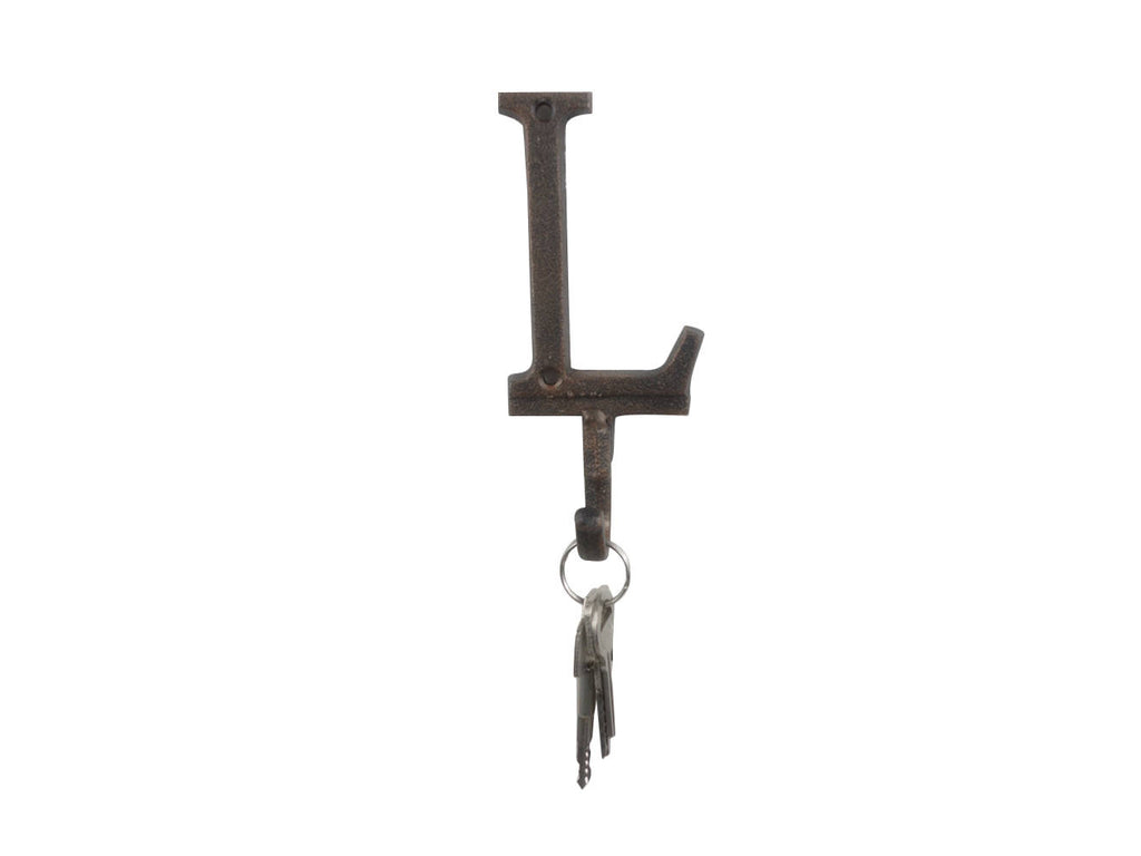 Rustic Copper Cast Iron Letter L Alphabet Wall Hook 6"