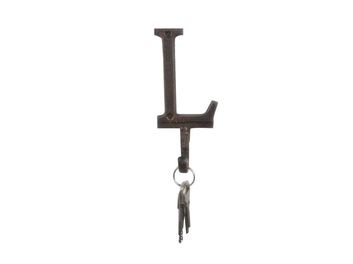 Rustic Copper Cast Iron Letter L Alphabet Wall Hook 6"