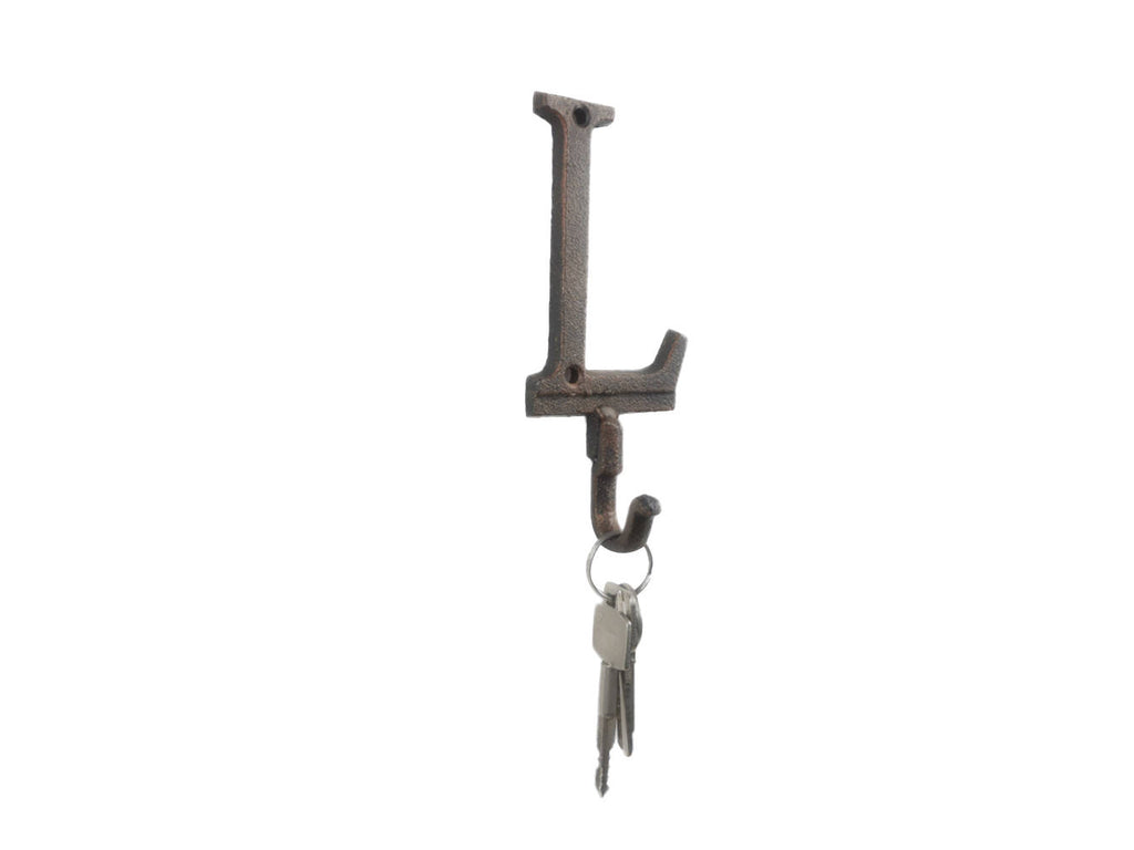 Rustic Copper Cast Iron Letter L Alphabet Wall Hook 6"