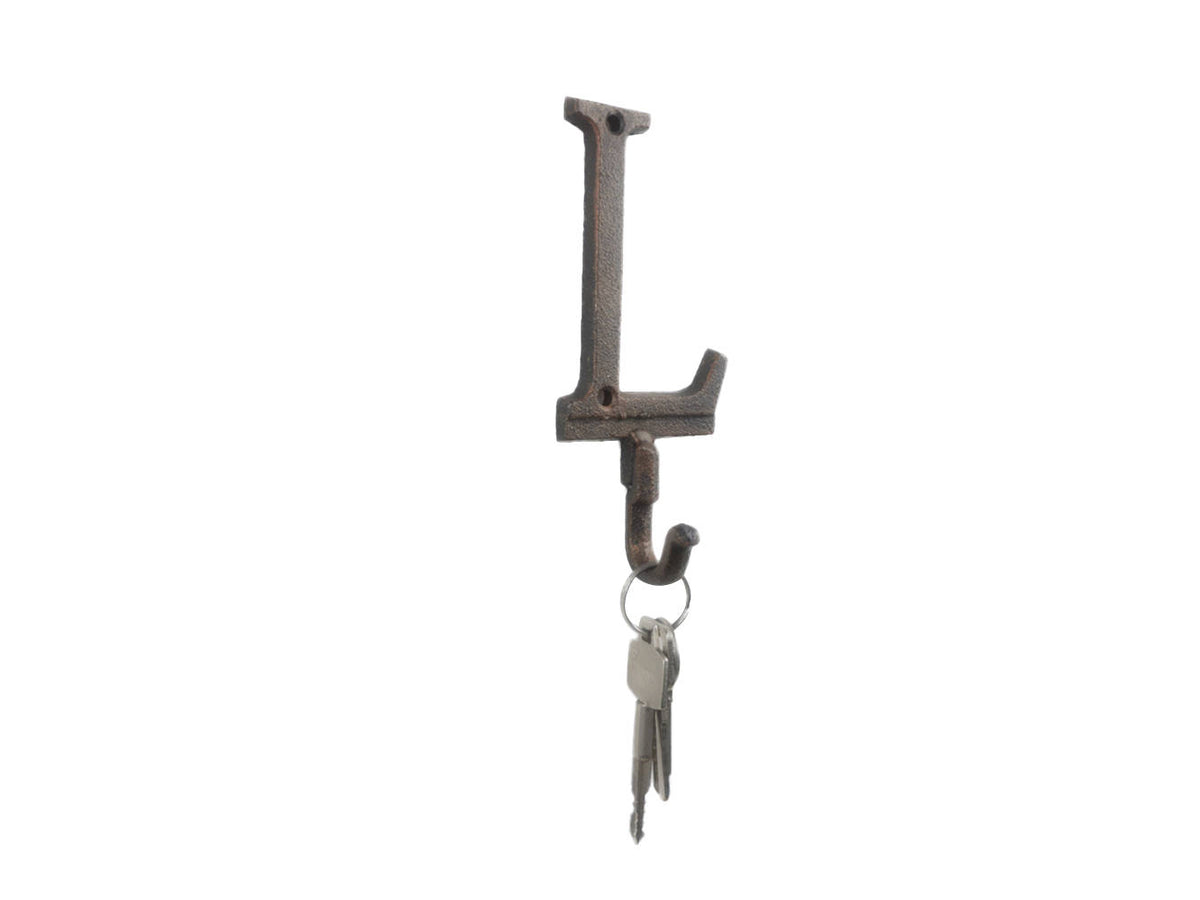 Rustic Copper Cast Iron Letter L Alphabet Wall Hook 6"