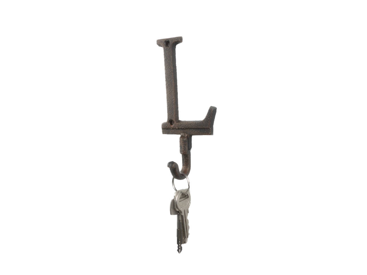Rustic Copper Cast Iron Letter L Alphabet Wall Hook 6"
