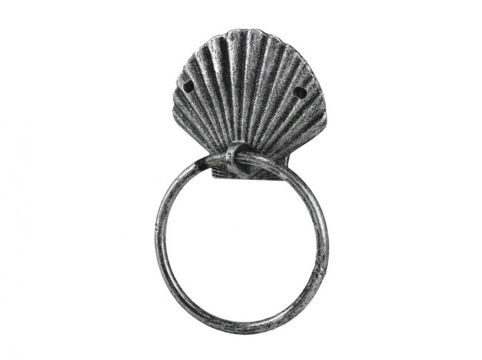 Antique Silver Cast Iron Seashell Towel Holder 8.5"