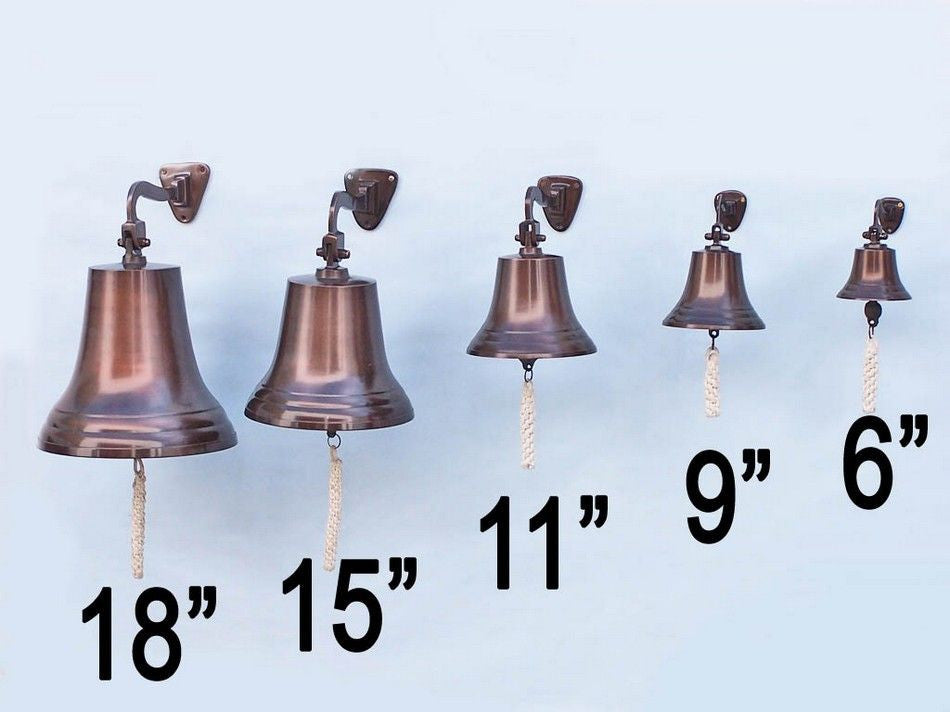 Antiqued Copper Hanging Ships Bell 11"