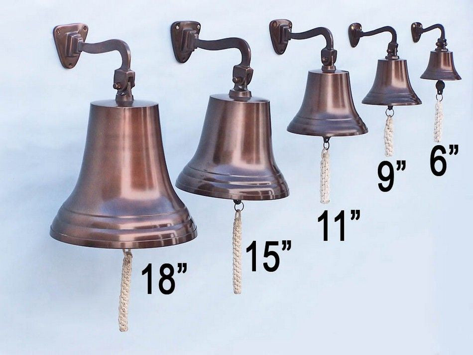 Antiqued Copper Hanging Ships Bell 11"
