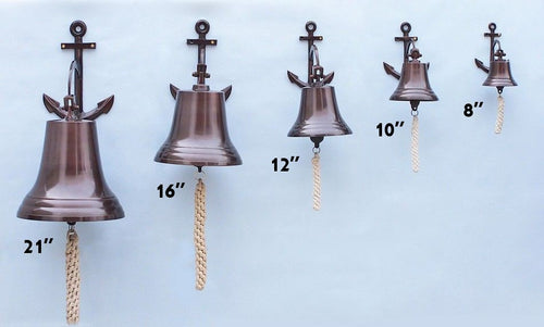 Antique Copper Hanging Anchor Bell 12"