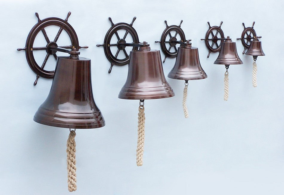 Antique Copper Hanging Ship Wheel Bell 8"