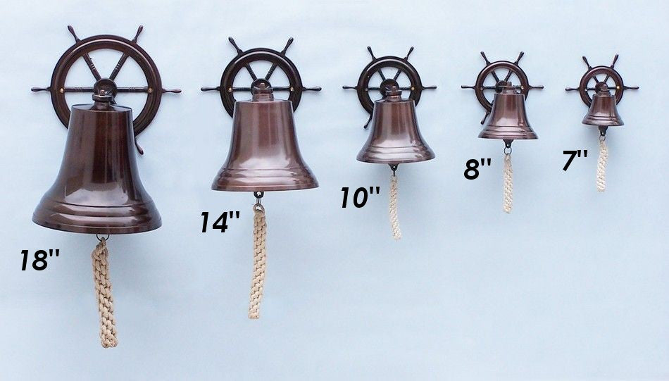 Antique Copper Hanging Ship Wheel Bell 8"