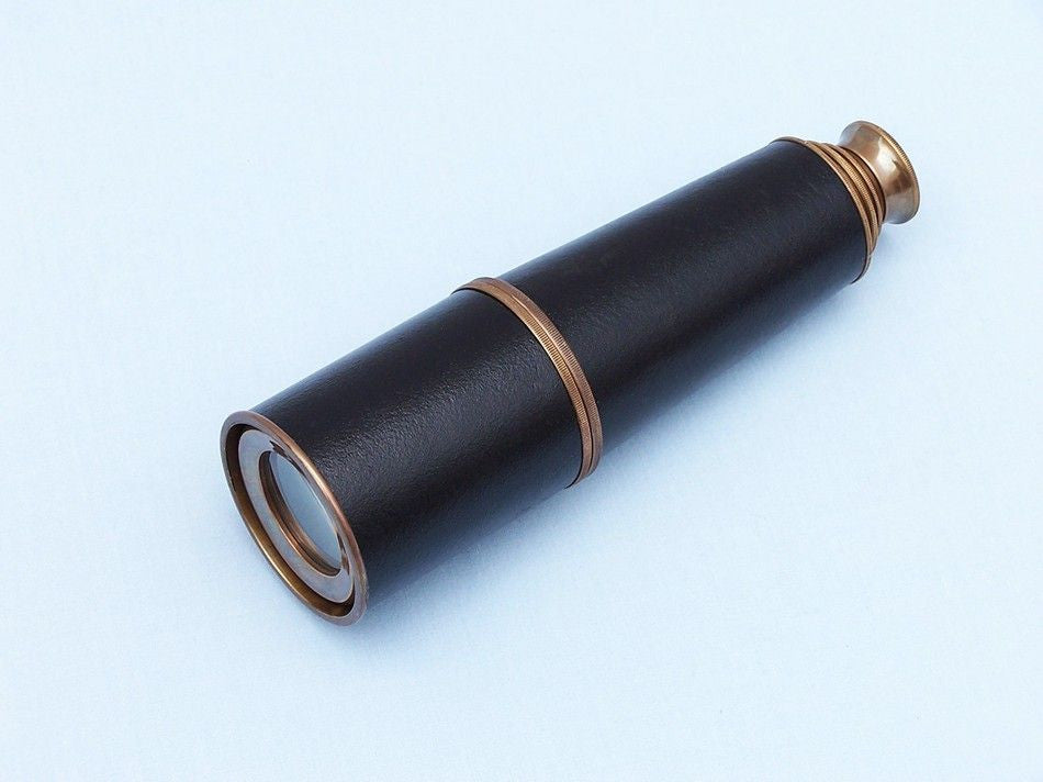 Deluxe Class Admiral's Antique Copper Leather Spyglass Telescope 27" with Rosewood Box
