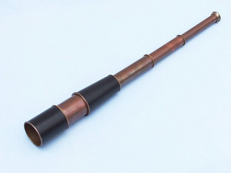 Deluxe Class Admiral's Antique Copper Leather Spyglass Telescope 27" with Rosewood Box
