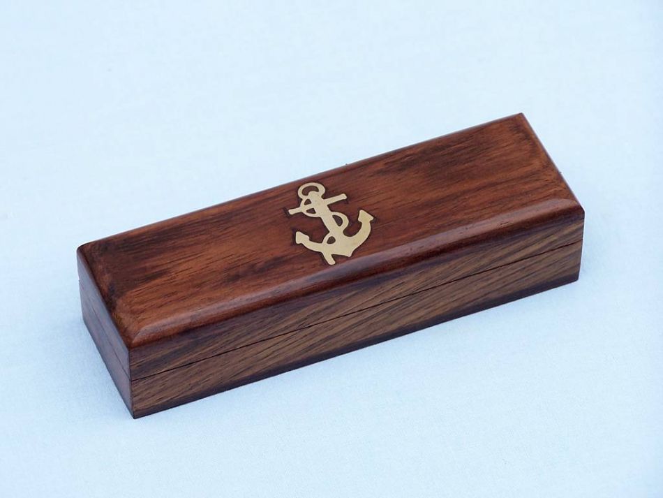 Antique Brass Boatswain (Bosun) Whistle 5" w/ Rosewood Box