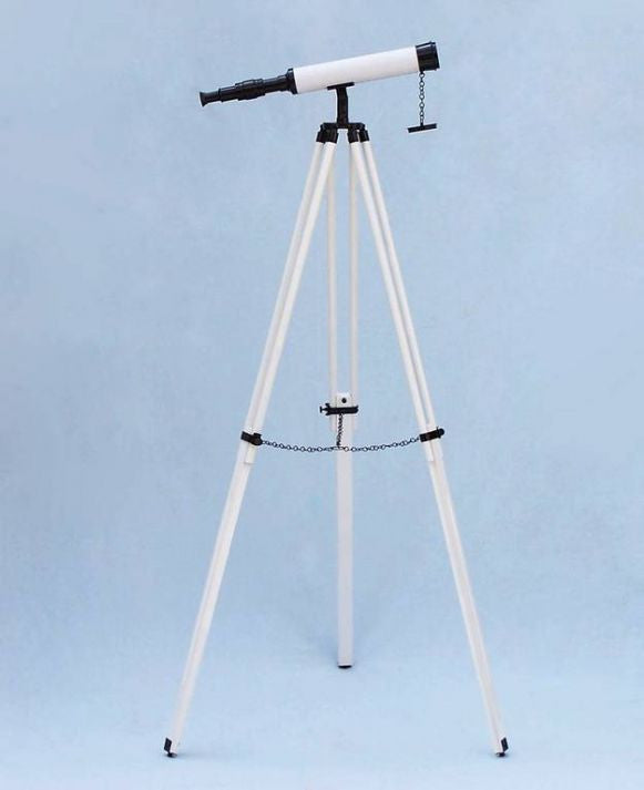 Floor Standing Bronze with White Leather Harbor Master Telescope 50"
