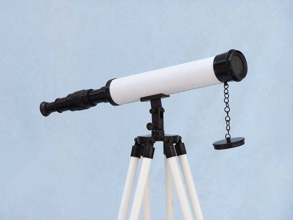 Floor Standing Bronze with White Leather Harbor Master Telescope 50"