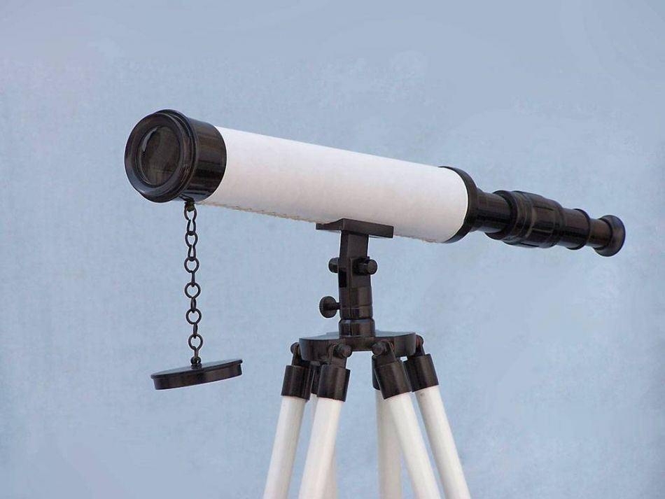Floor Standing Bronze with White Leather Harbor Master Telescope 50"