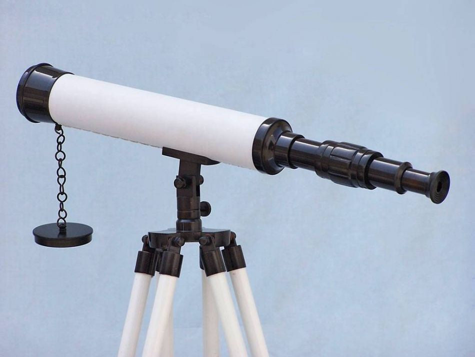Floor Standing Bronze with White Leather Harbor Master Telescope 50"