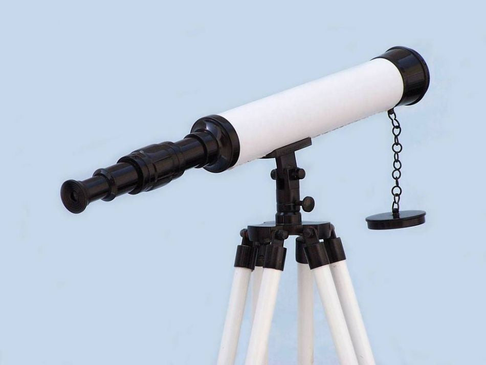 Floor Standing Bronze with White Leather Harbor Master Telescope 50"