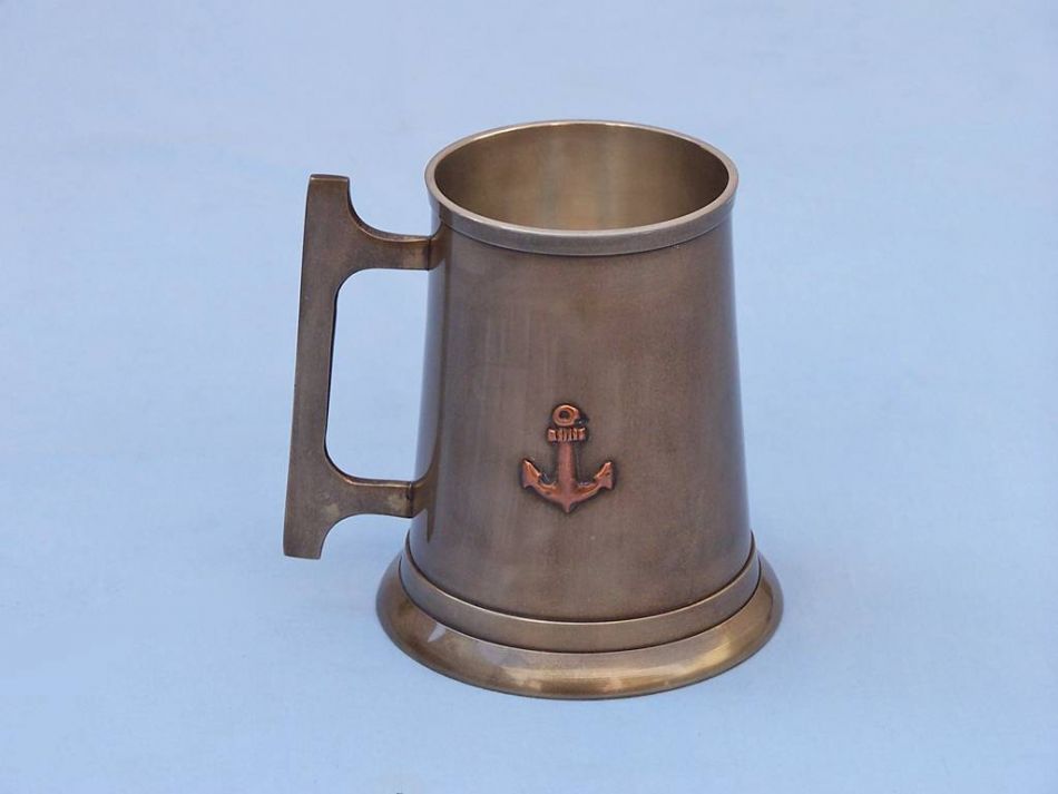 Antique Brass Anchor Mug With Cleat Handle 5"