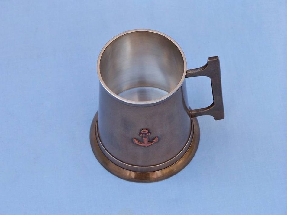 Antique Brass Anchor Mug With Cleat Handle 5"