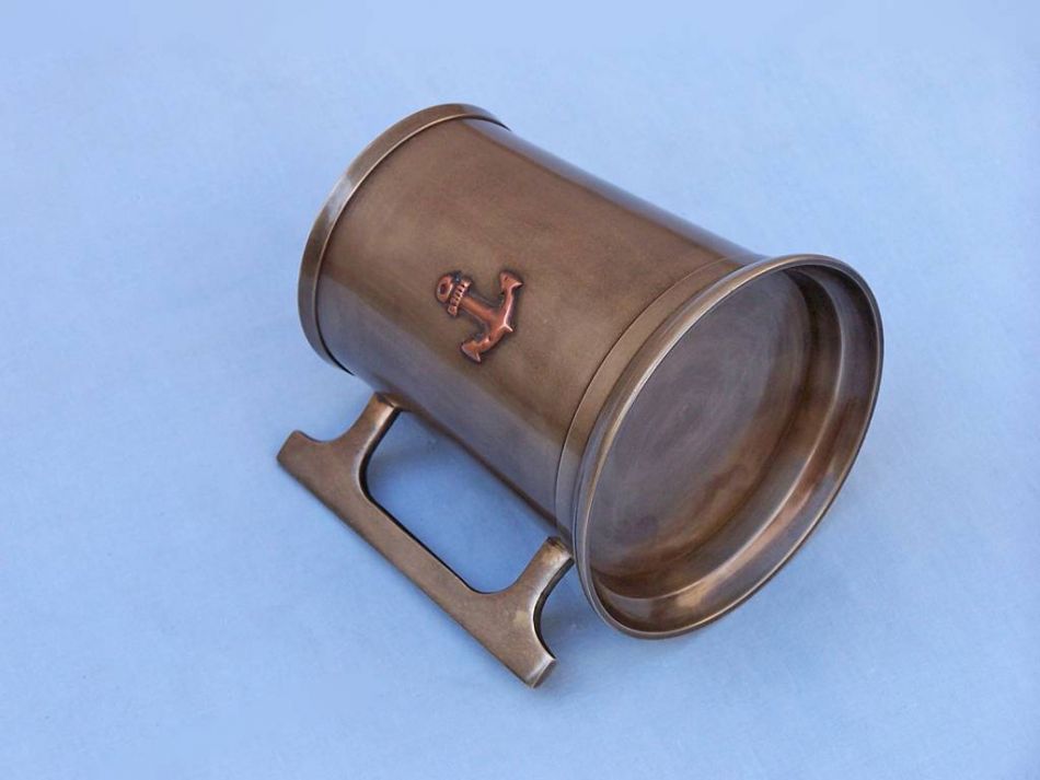 Antique Brass Anchor Mug With Cleat Handle 5"