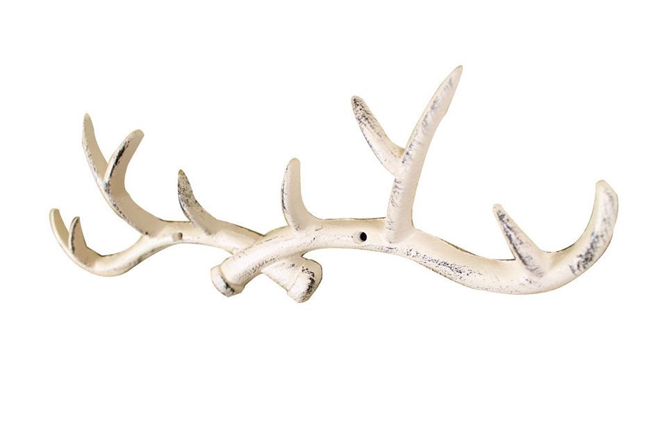 Whitewashed Cast Iron Antler Wall Hooks 15"