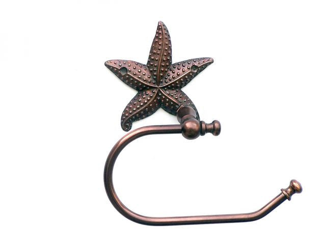 Antique Copper Starfish Hand Towel Holder 10"