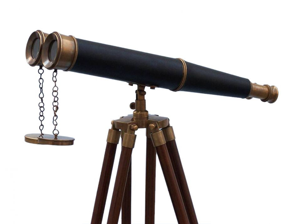 Floor Standing Admirals Antique Brass Binoculars with Leather 62"
