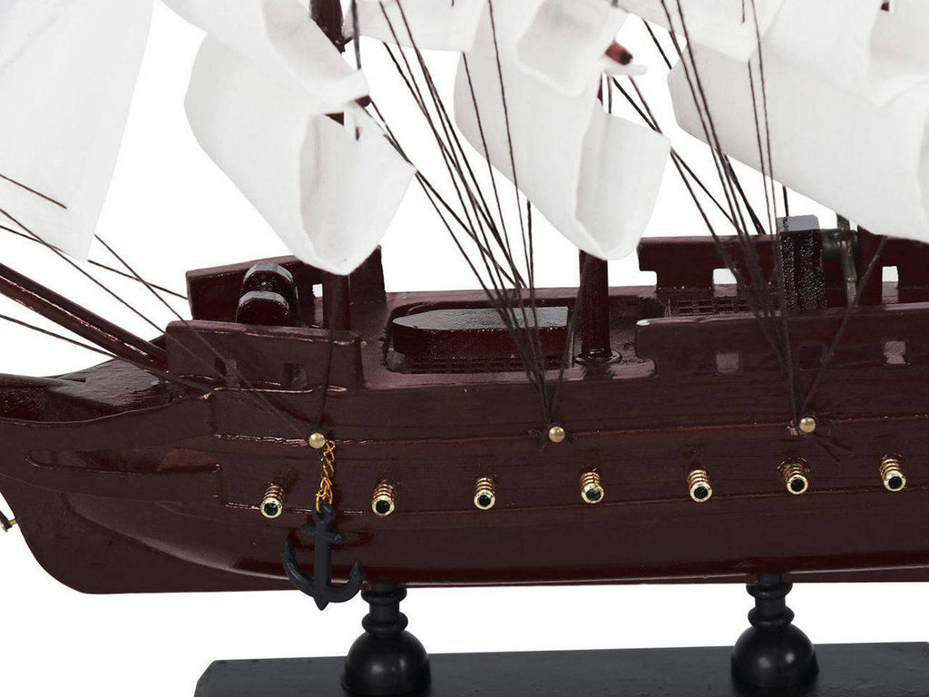 Wooden Captain Kidds Black Falcon White Sails Model Pirate Ship 12"