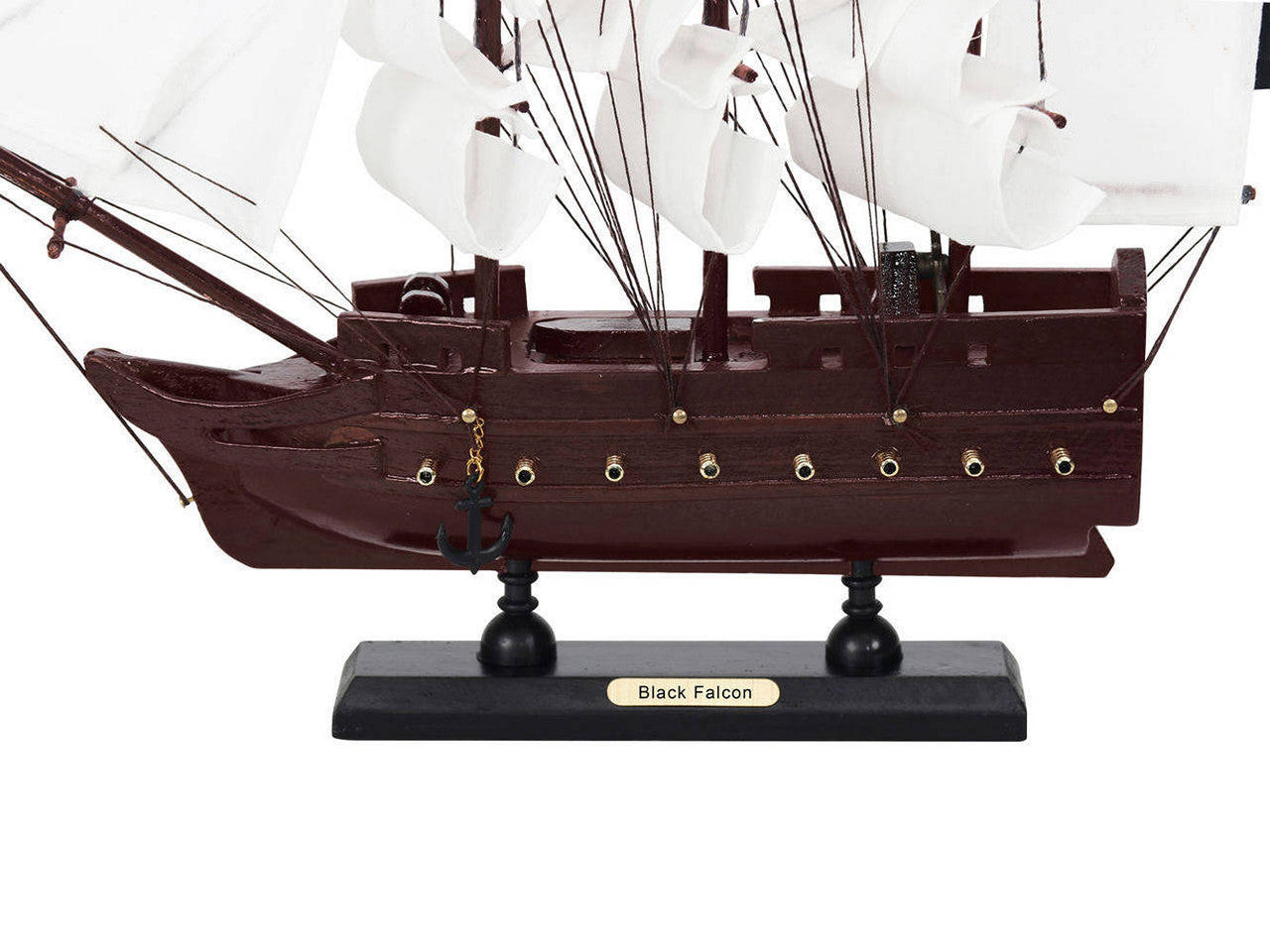 Wooden Captain Kidds Black Falcon White Sails Model Pirate Ship 12"
