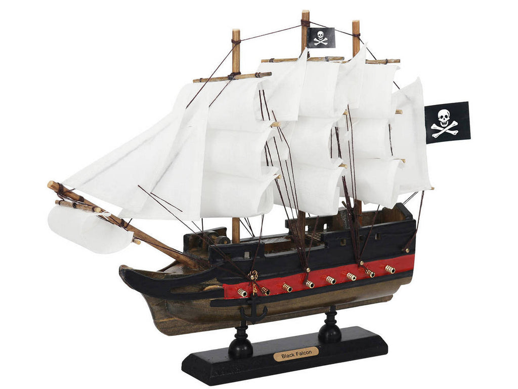 Wooden Captain Kidds Black Falcon White Sails Limited Model Pirate Ship 12"