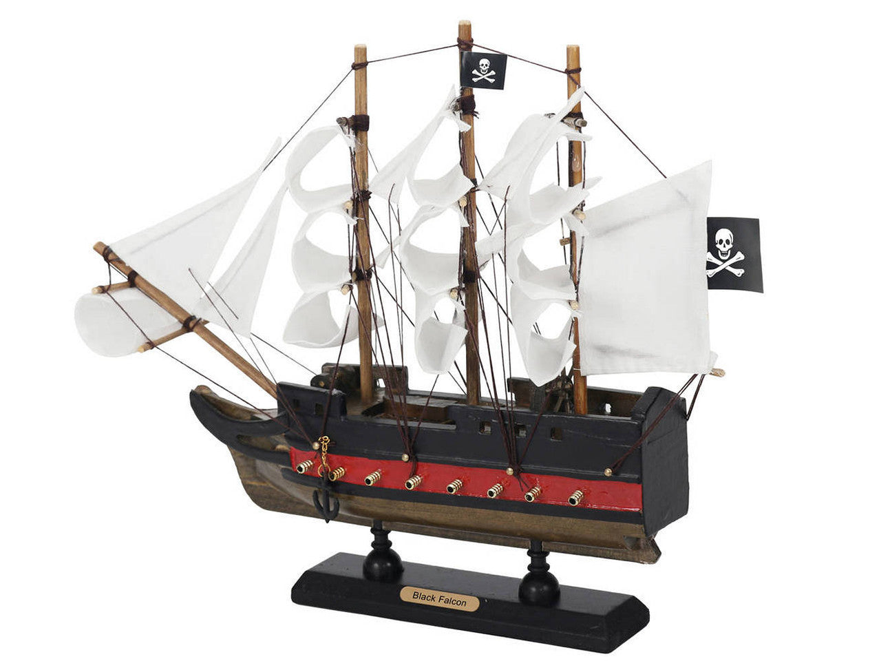 Wooden Captain Kidds Black Falcon White Sails Limited Model Pirate Ship 12"