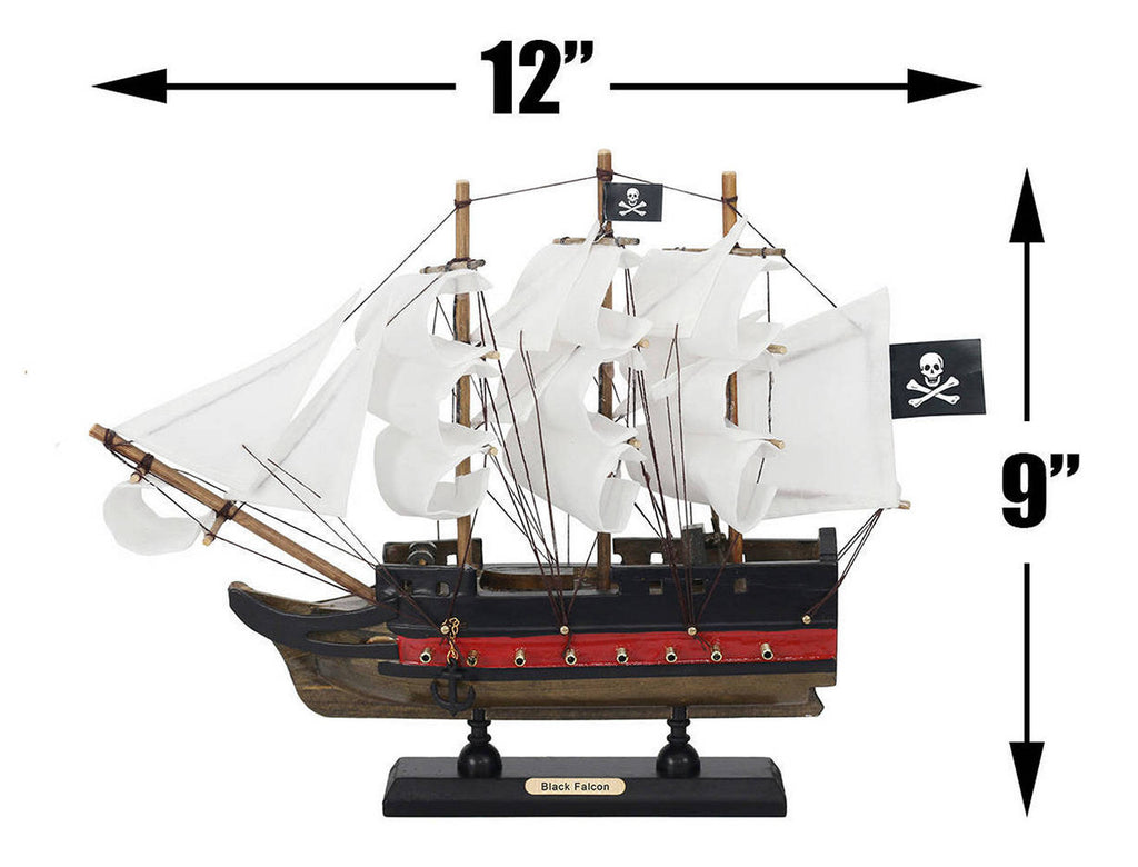 Wooden Captain Kidds Black Falcon White Sails Limited Model Pirate Ship 12"