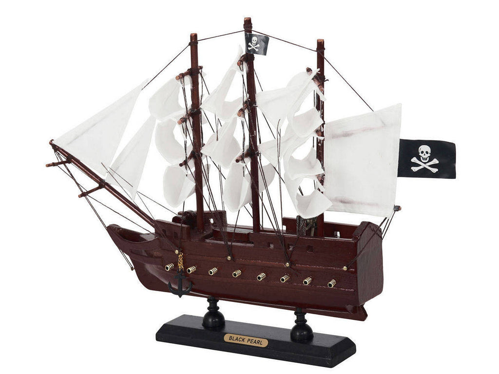 Wooden Black Pearl with White Sails Model Pirate Ship 12"