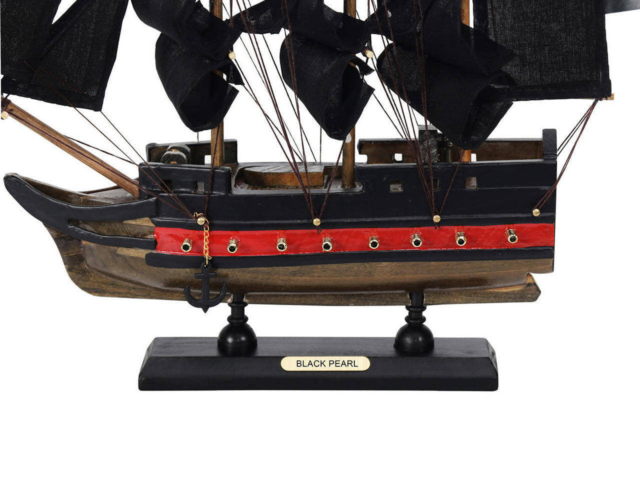 Wooden Black Pearl with Black Sails Limited Model Pirate Ship 12"
