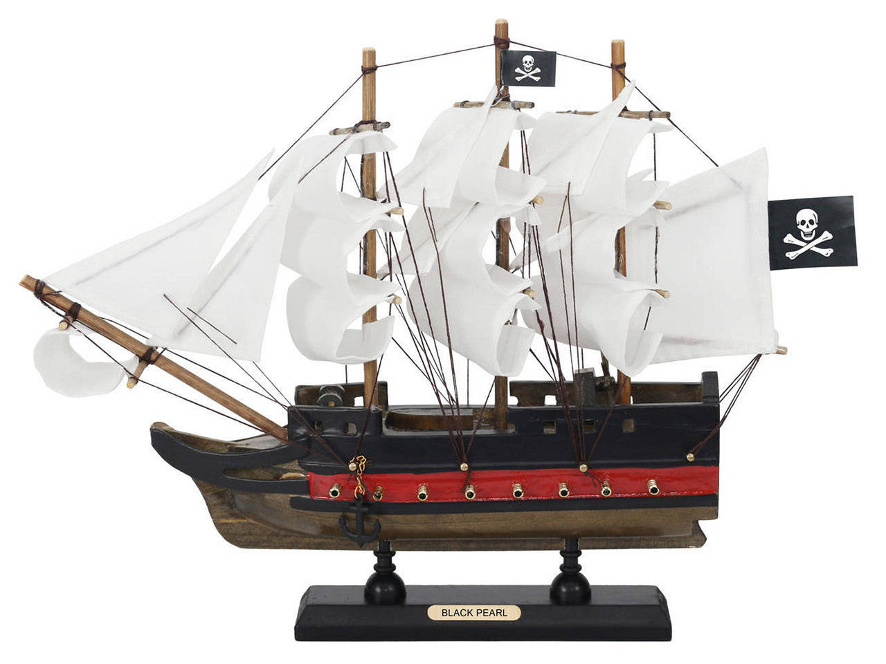 Wooden Black Pearl with White Sails Limited Model Pirate Ship 12"