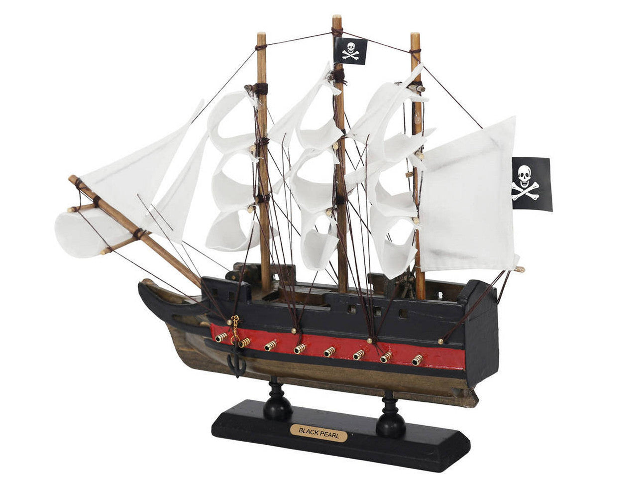 Wooden Black Pearl with White Sails Limited Model Pirate Ship 12"