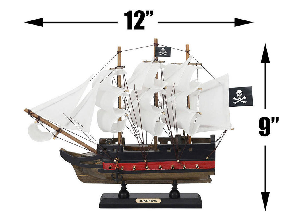 Wooden Black Pearl with White Sails Limited Model Pirate Ship 12"