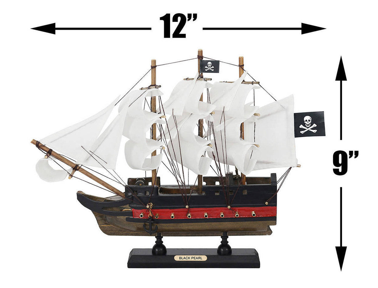 Wooden Black Pearl with White Sails Limited Model Pirate Ship 12"