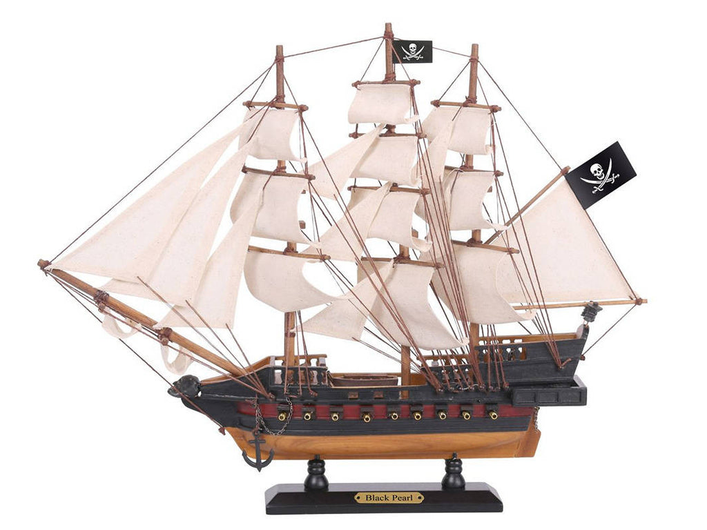 Wooden Caribbean Pirate White Sails Limited Model Pirate Ship 15"