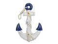 Wooden Rustic Blue/White Anchor w/ Hook Rope and Shells 13"